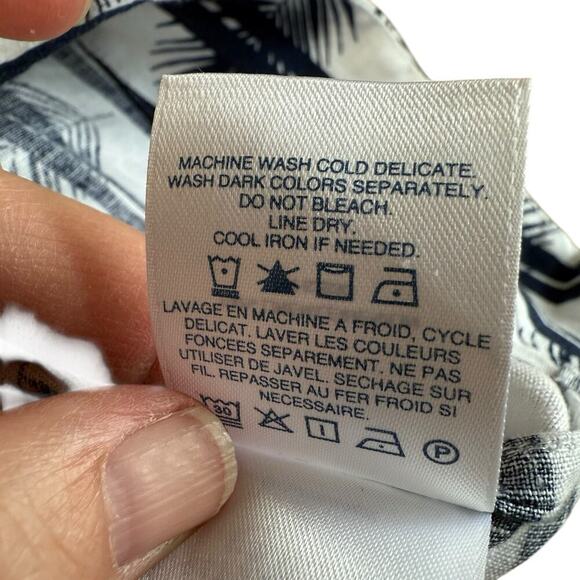 LANDS’ END Leaf Stripe Print LINEN White Navy Top 3X Oversized Relaxed Comfy - Picture 7 of 11